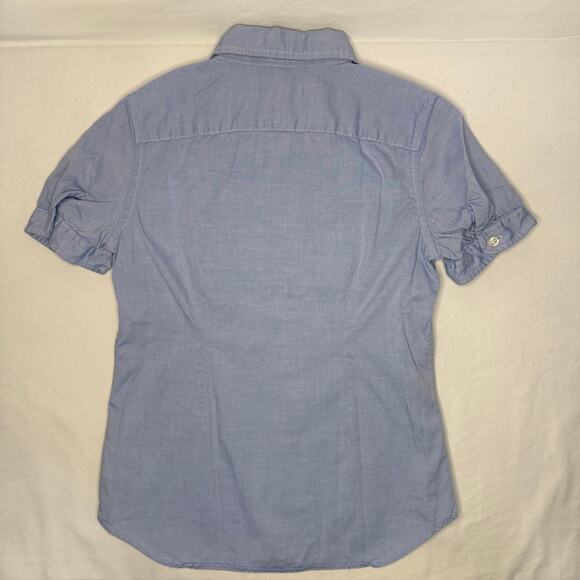 NWOT Ralph Lauren Button Down Shirt Girls 12 Blue Puff Sleeve Polo Logo Preppy - Picture 11 of 12